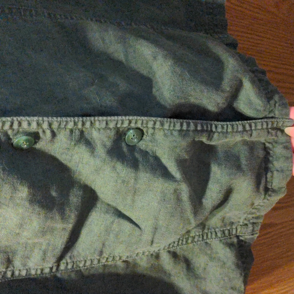 EUC! Apostrophe Green Button Down 100% Linen Midi Collared Shirt Dress - Picture 7 of 8